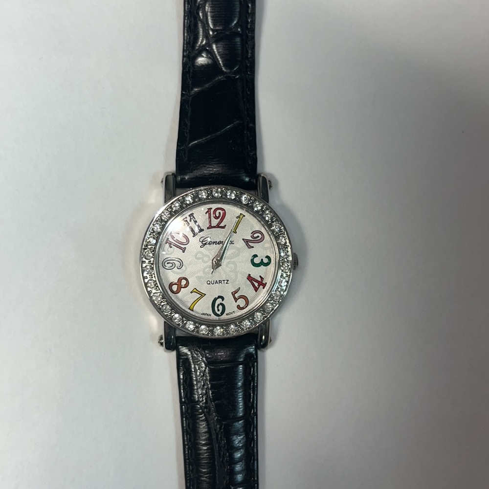 NEW womens watch genevex colorful numbers black wristband